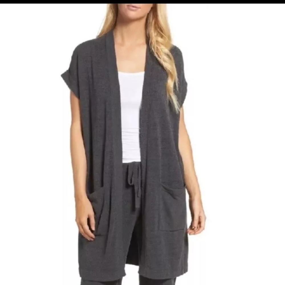 Barefoot Dreams 497 the Cozychic Ultra Light Short Sleeve Duster Cardigan Size L